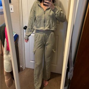 Sage Green Crop Top and Cargo Pants Set